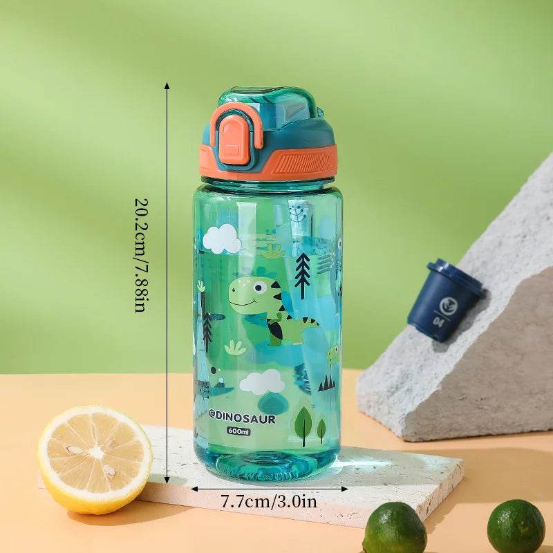 600ml Cartoon Animal Water Bottle Portable Safety Lock Cute Straw Cup Kids Leak-proof Drinking Jug For Outdoor Camping Travel - AIAZ
