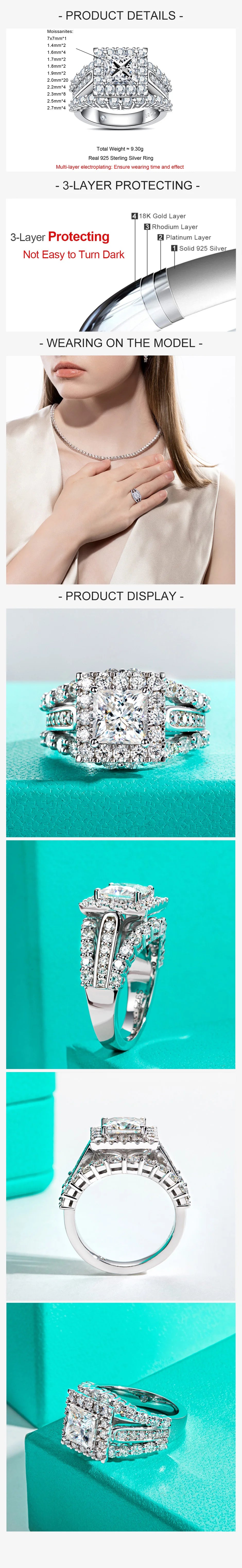 AnuJewel Princess Cut Moissanite Engagement Ring 3.884cttw D Color 925 Sterling Silver Luxurious Women's Jewelry Birthday gifts