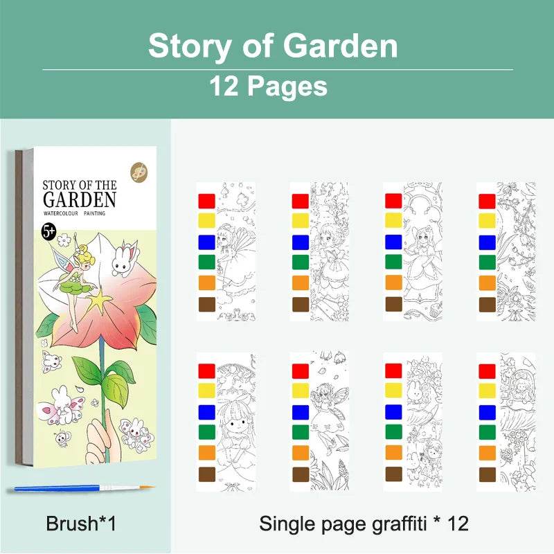12Pages Coloring Books Portable Watercolor Painting Book Graffiti Picture Books Painting Drawing Toys For Children Gift - AIAZ