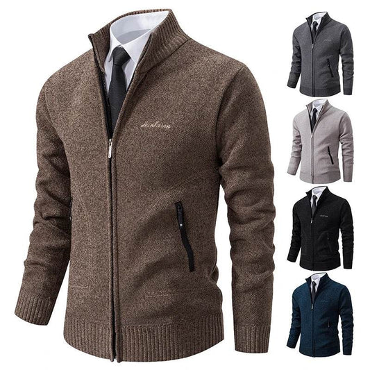 2023 Knitwear Spring and Autumn Men's Stand-up Collar Thick Warm Cardigan Sweater Winter Loose Casual Coat - AIAZ