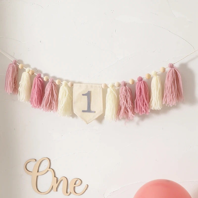 Let's Make Happy Birthday Banner Handmade Tassel Pendant First Boys Girl Baby Shower Birthday Party Balloon Decoration Supplies