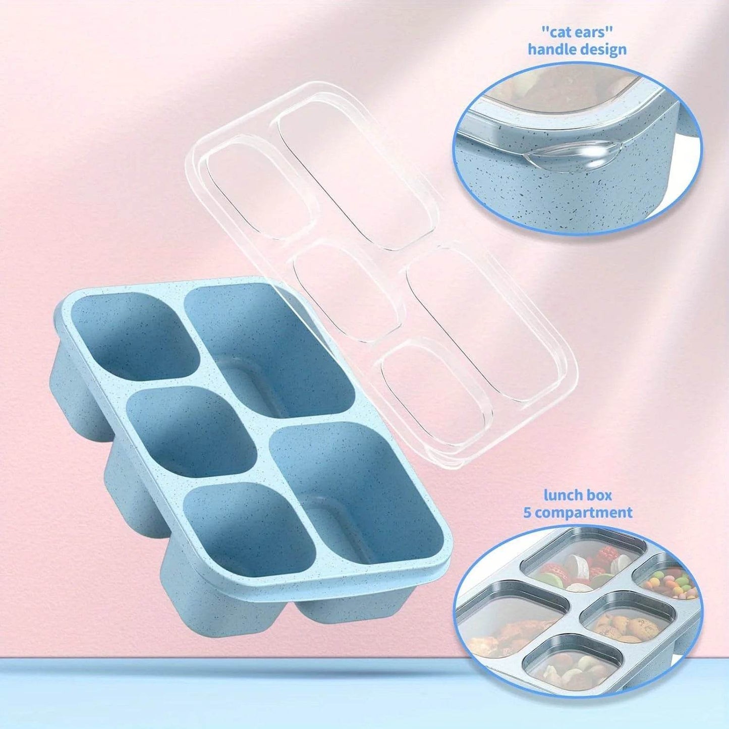1pc Bento Lunch Box Reusable Lunch Box Kids with 5 Compartments Meal Prep Containers With Transparent Lids for Kids and Adults - AIAZ