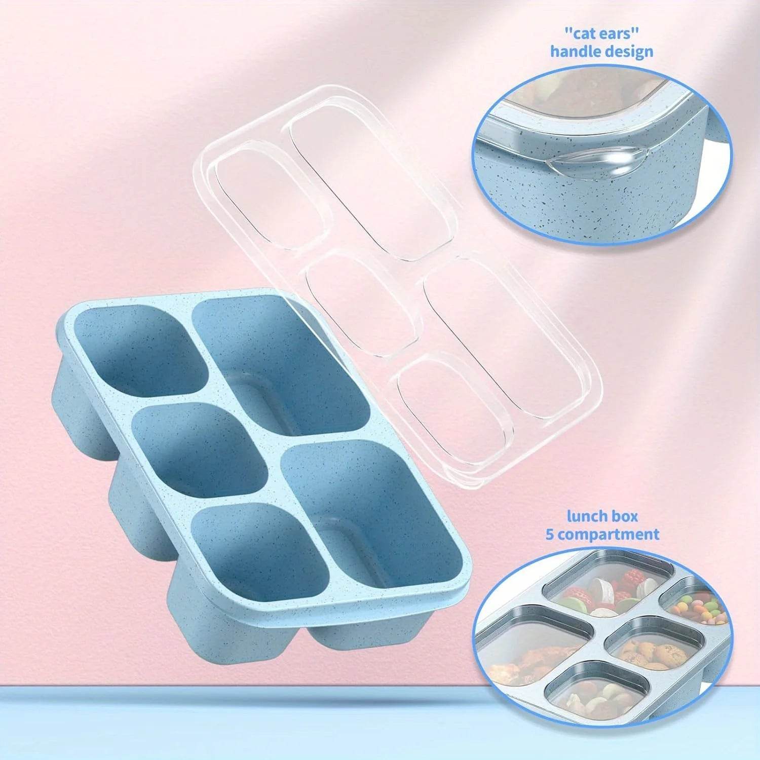 1pc Bento Lunch Box Reusable Lunch Box Kids with 5 Compartments Meal Prep Containers With Transparent Lids for Kids and Adults - AIAZ