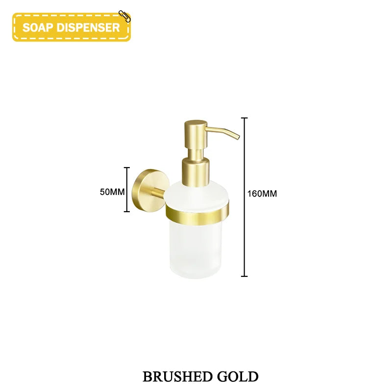 Brushed Gold Stainless Steel Wall Mount Towel Bar Towel Ring Paper Holder Bathrobe Hook Toilet Brush Bathroom Accessories