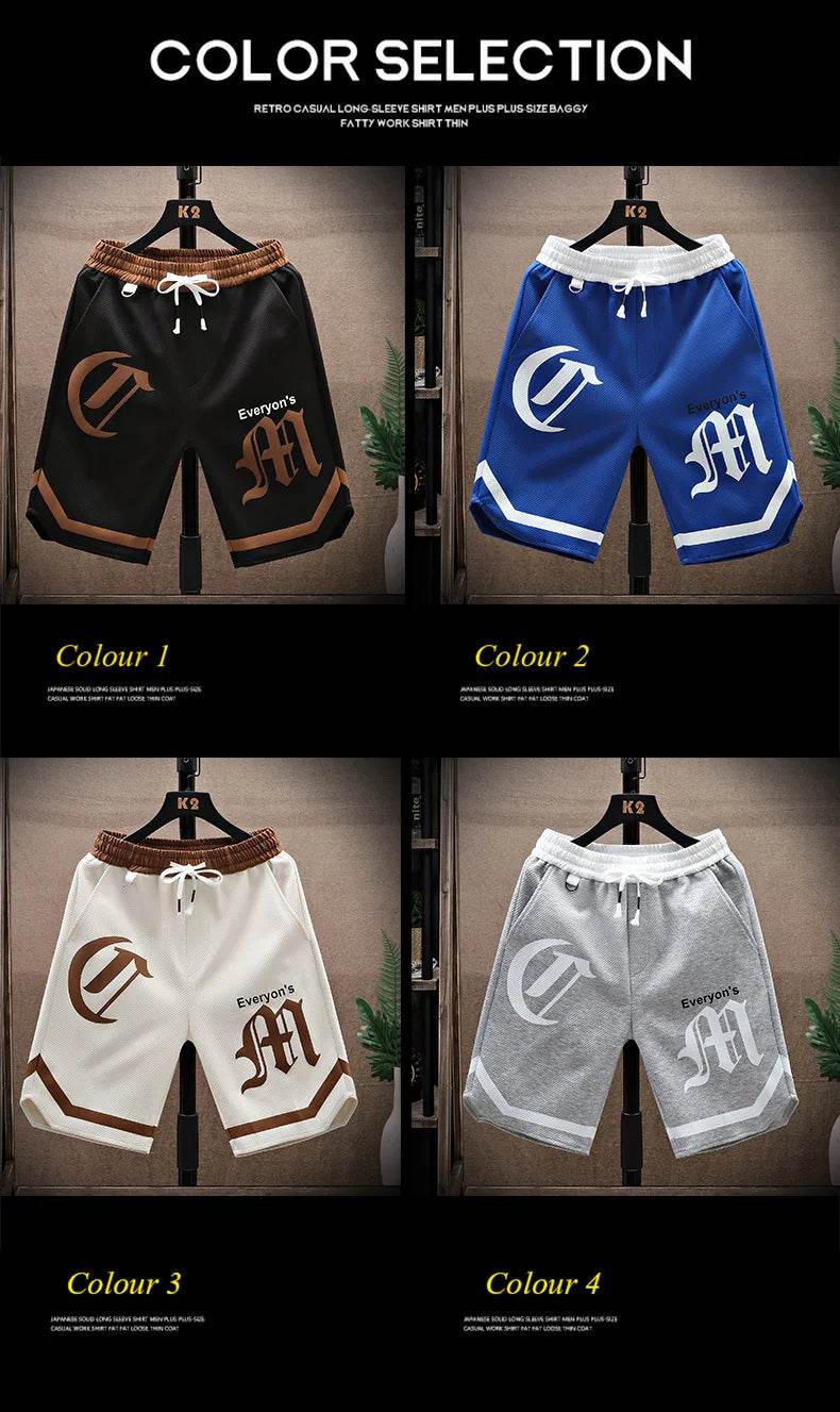 2025 Summer Men's Running Shorts Casual Jogging Sport Short Pants patchwork Print Drawstring Loose Dry Gym Sports Shorts - AIAZ