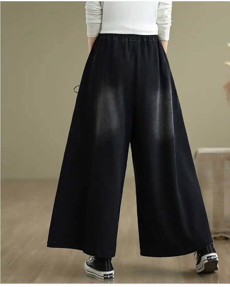 Denim Pant Women Jeans Wide Leg Long Pants A Line High Waist Straight Trousers Y2k Streetwear Casual Loose Mom Summer Club - AIAZ