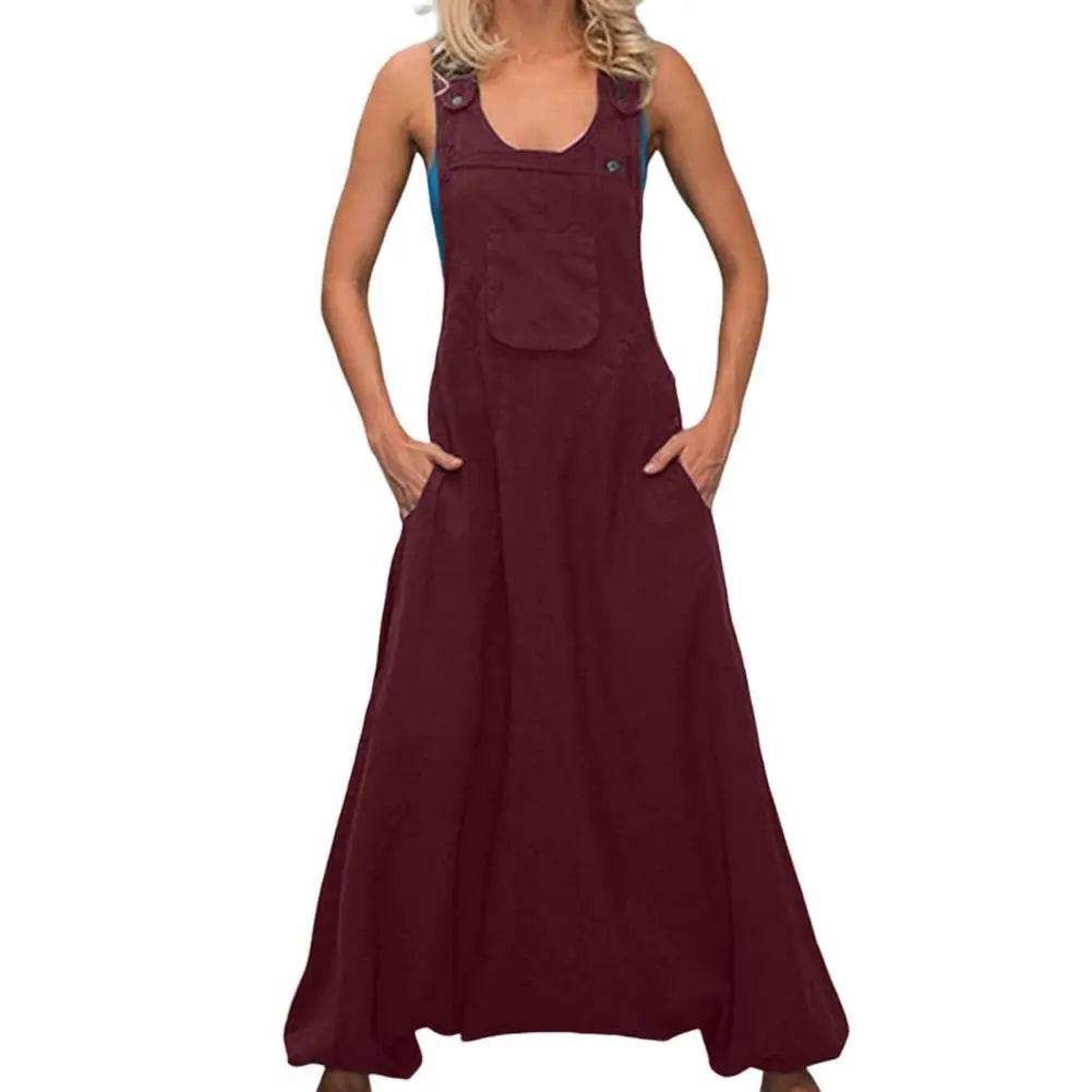 Women Summer Loose Thin Jumpsuits Harem Pants Wide Leg Pants Sleeveless Pockets Bib Jumpsuit Siamese Trousers Large Size S-5XL - AIAZ