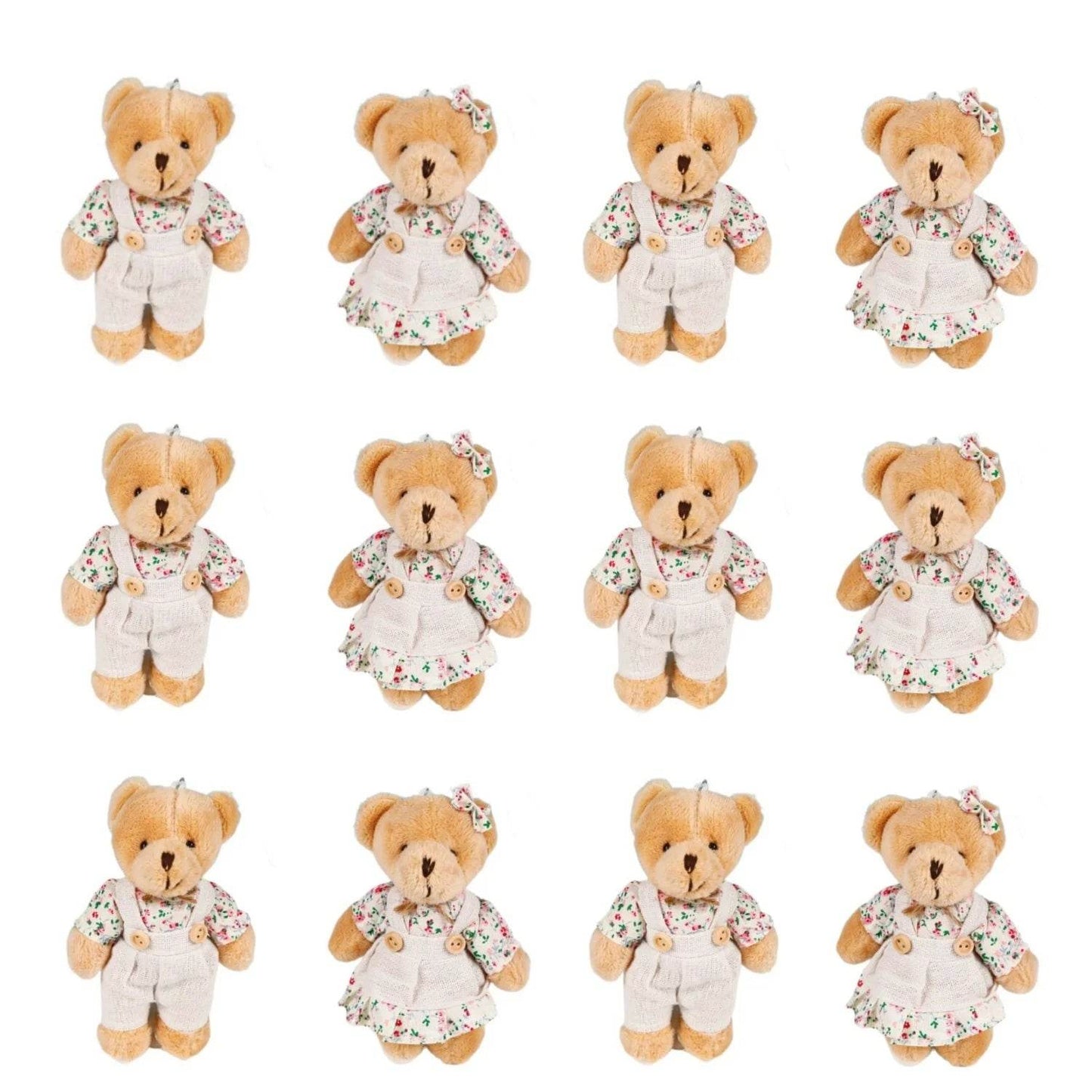 12-48PCS Mini Bear Stuffed Animal Toys Bulk 10cm Soft Plush Bears with Burlap Clothes for Baby Shower Birthday Party Decoration - AIAZ