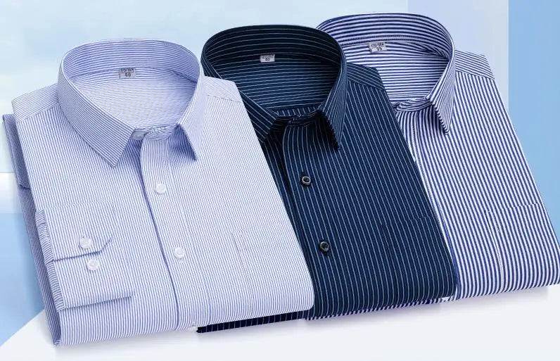 Men Formal Shirt Long Sleeve Office Solid Color Striped Anti-Wrinkle Fashion Business Pocket White Social Pocket Shirt S-4XL - AIAZ