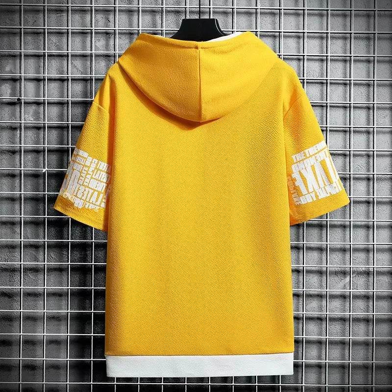 Fashion Men's Hoodies Summer Men Clothing T-shirt Zipper Hood Cartoon Casual T Shirt Print Hooded Top Short Sleeve Men - AIAZ
