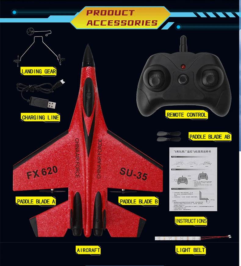 RC Foam Aircraft SU-35 Plane 2.4G Radio Control Glider Remote Control Fighter Plane Glider Airplane Foam Boys Toys for Children - AIAZ