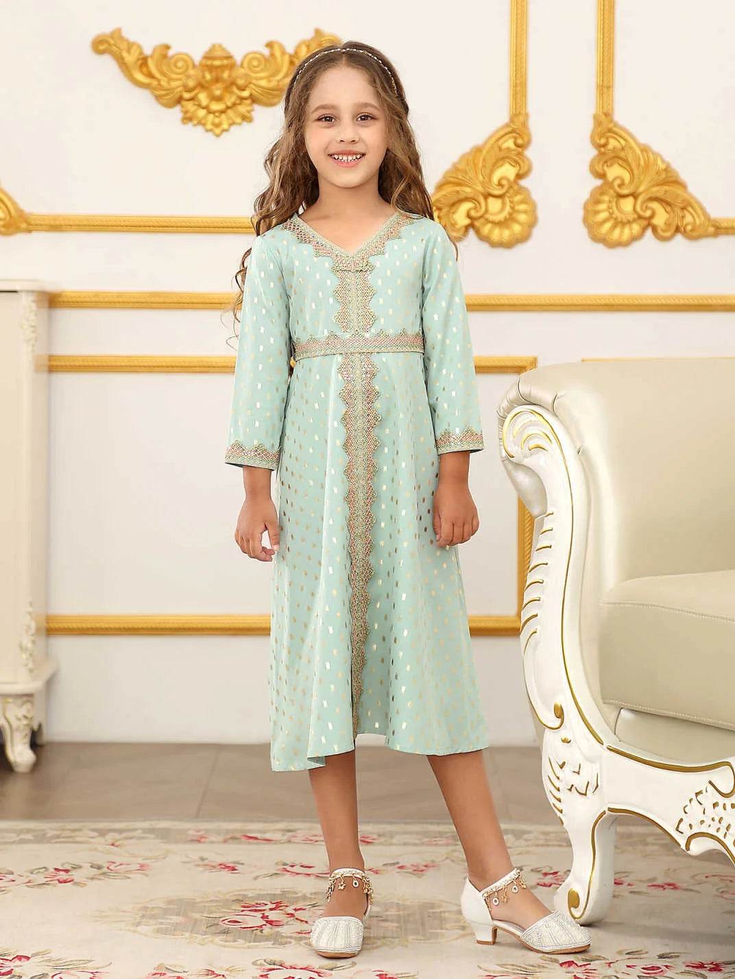 Muslim Girls Dress Gown Dubai Abaya Longsleeve Girls Children Clothing Embroidered Abaya for Eid al-Fitr Ramadan 4-12Y - AIAZ