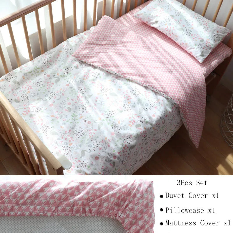 Baby Bedding Set Soft Cotton Baby Cot Kit Crib Bedding Set Quilt Duvet Cover Pillow Pilowcase Sheet Bumpers Baby Room Decoration