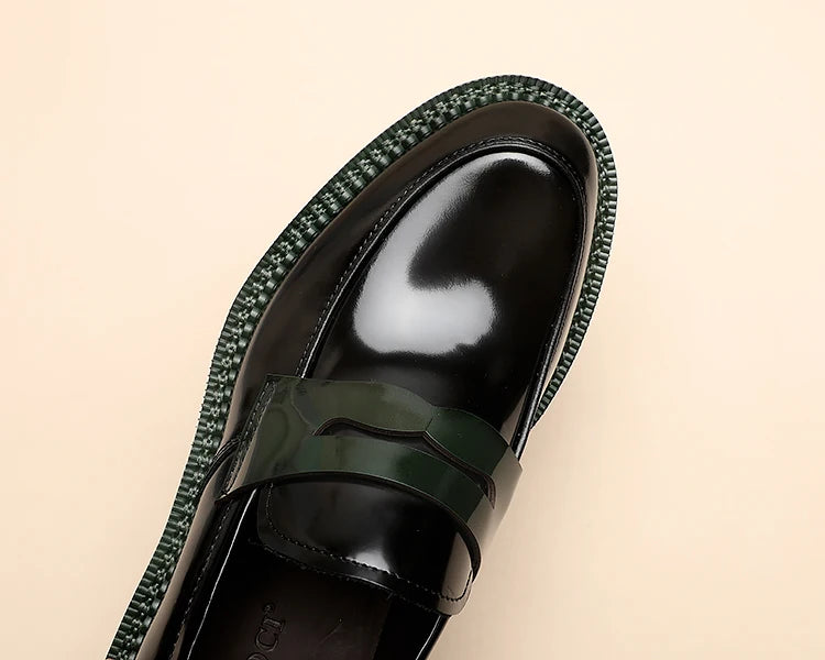 Spring and Autumn New Men's Business Casual Shoes, Genuine Leather Thick Soled Round Toe Loafers