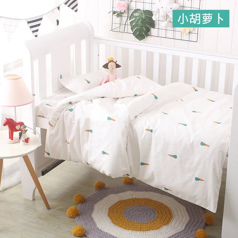 3Pcs Set Newborn Baby Cot Sheet Duvet Cover Case Pillowcase Cotton Cartoon Print Crib Flat Bed Sheet Infant Toddlers Beddings