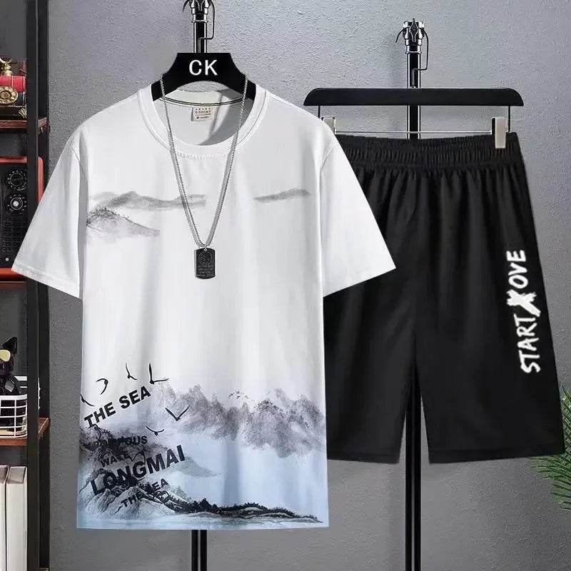 Trendy Suits for men Men's Summer Shorts Set Gym Outfit Student Short Sleeve Tee 2 Piece Set Tracksuits Men Casual Men Clothing - AIAZ