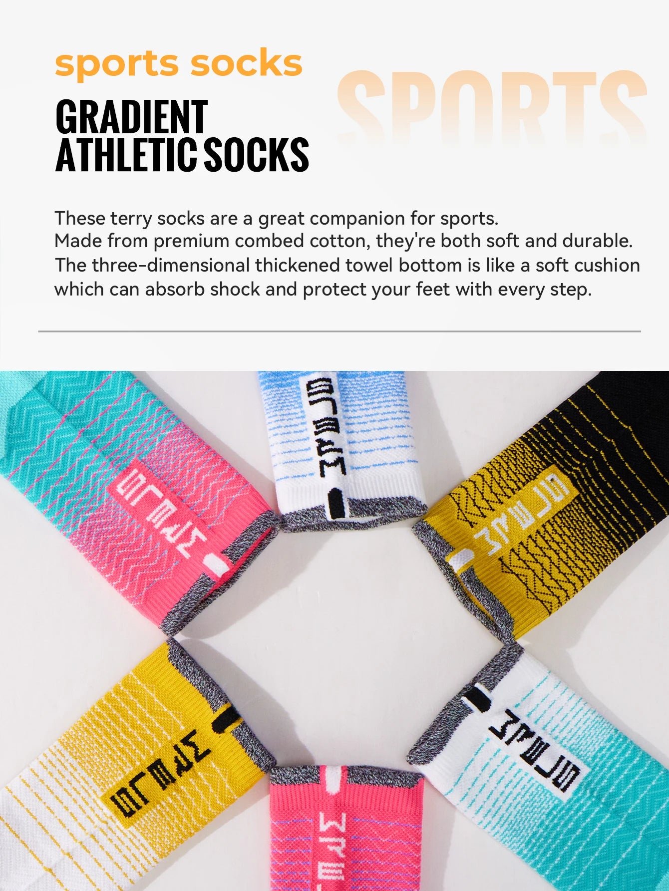WRELS Socks Athletic Cushion Moisture Wicking Sports Socks Thickening Towel Bottom Sweat Absorbing Shock-absorbing Running Socks