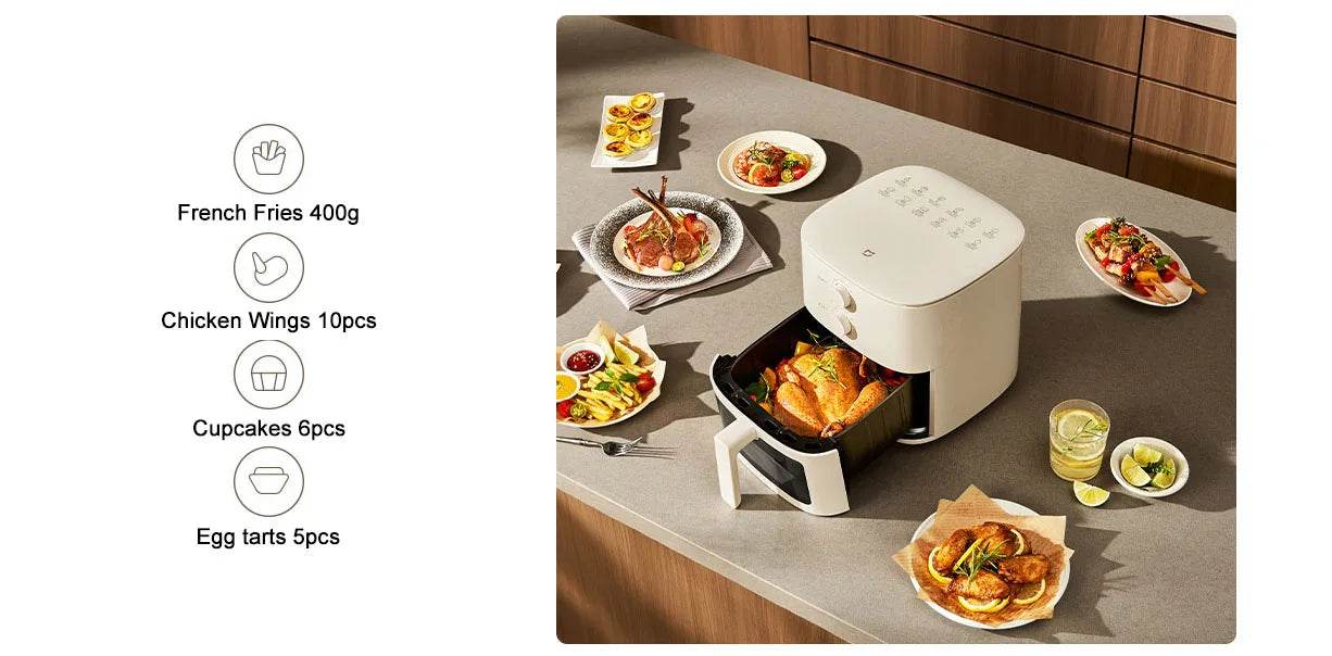 New Xiaomi Mijia Air Fryer N1 5L Household Low Oil And Light Fat No Flipping Required Smokeless Kitchen Electric Hot Fryer Oven - AIAZ