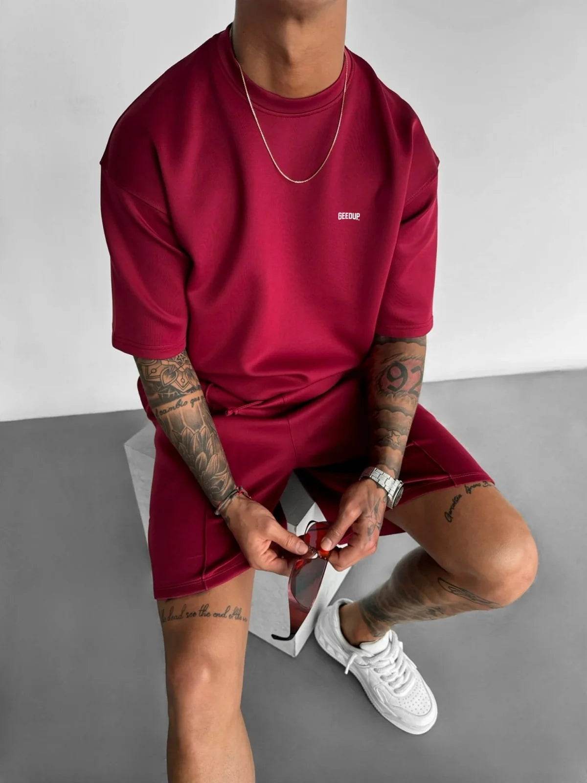 Men 2025 summer fashion sports design sense simple casual solid color quick drying short-sleeved T-shirt trend clothes - AIAZ