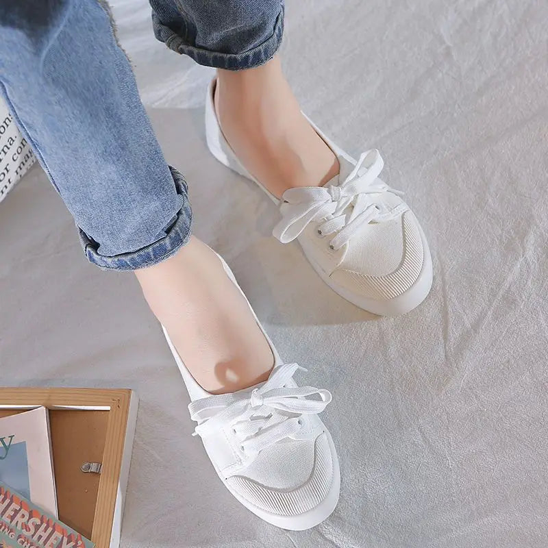 Shoes For Women Flat Canvas Lace Up Woman Footwear White Comfortable And Elegant Stylish Low Price Daily Routine 39 Sale A