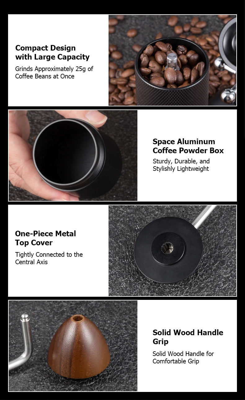 Manual Coffee Grinder Stainless Steel Conical Burr Adjustable Setting High Quality Portable Hand Grinder