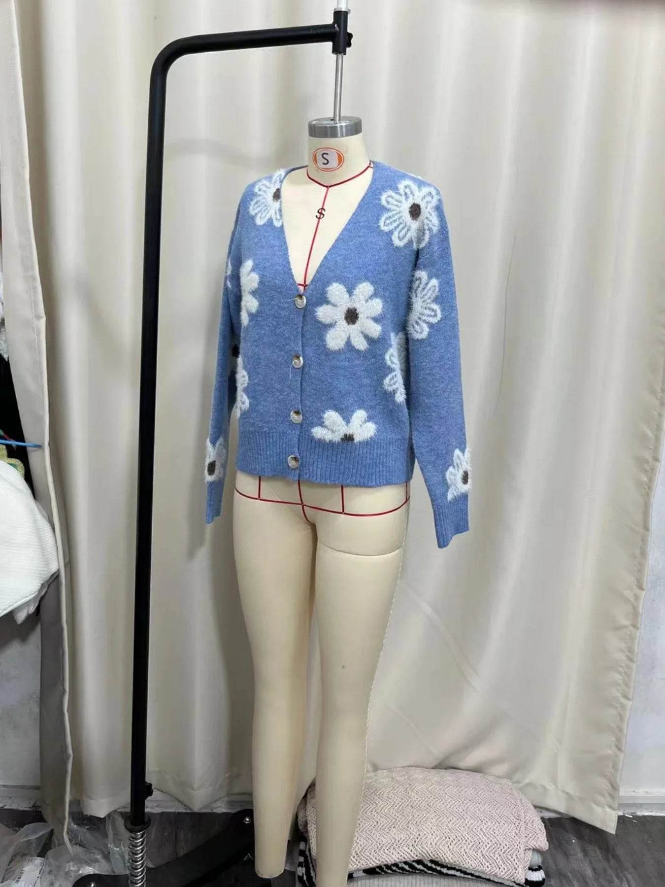 Women's Cardigan Floral Pattern Casual Knit Sweater Elegant Cute Single Breasted Long Sleeve V-Neck Spring Autumn Outwear - AIAZ