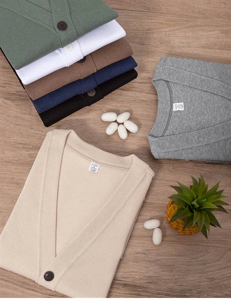 BROWON New Knitted Sweater Cardigan Men 2025 Autumn Solid Casual Man Clothes Korean Fashion 80% Cotton V-Neck Collar Sweater Men - AIAZ
