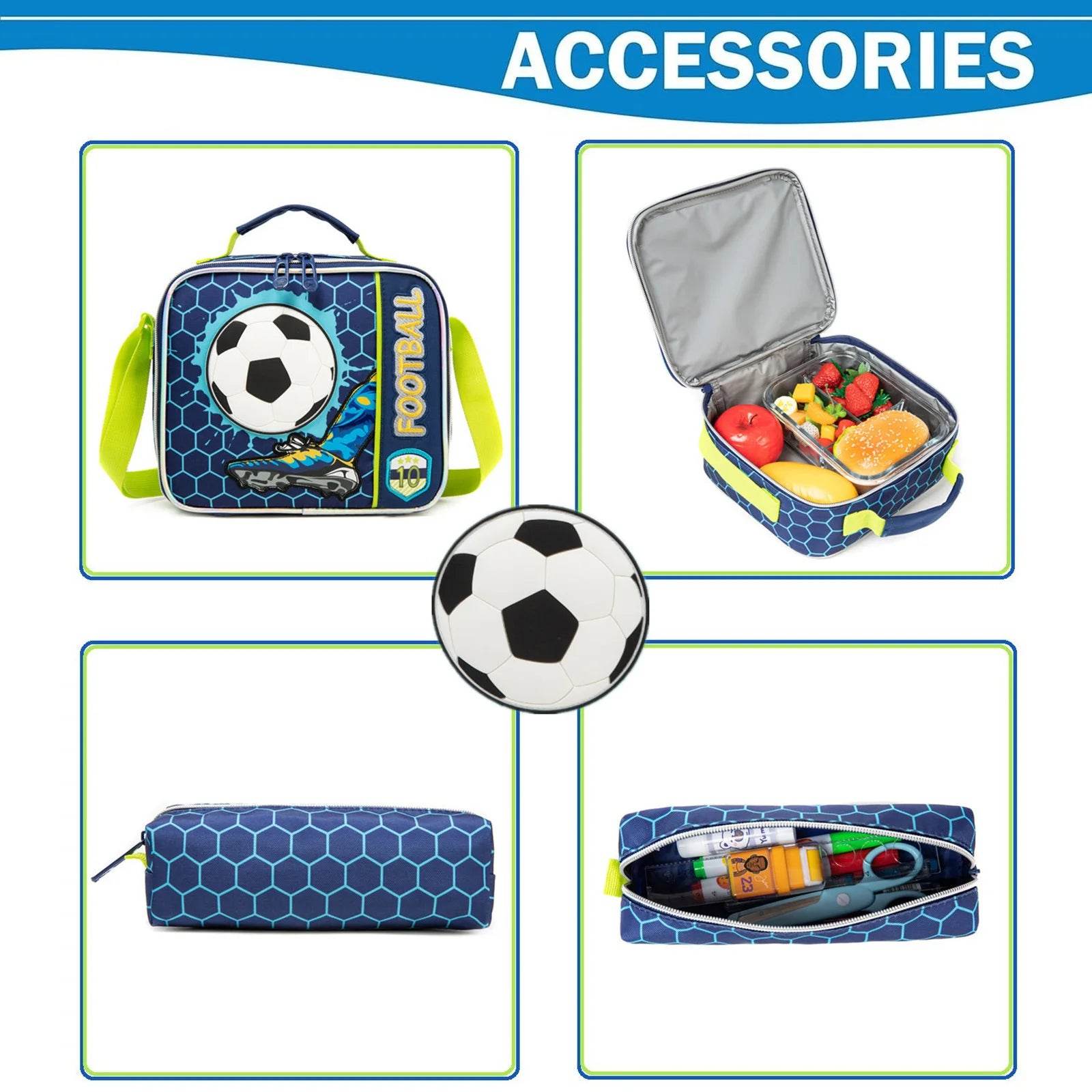 3PCS Boys School Backpack Set with Lunch Bag and Pen Case Durable Elementary Kids Bookbag Lightweight Mochila Back to School Bag - AIAZ