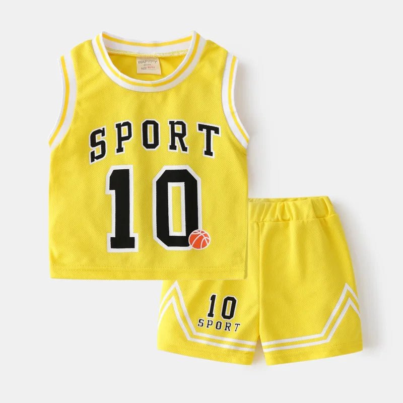 2025 Summer Boys Quick Drying Basketball Sportswear Set Kids Sleeveless T-shirt Vest+Shorts Two-piece Suit Children Sports Suit