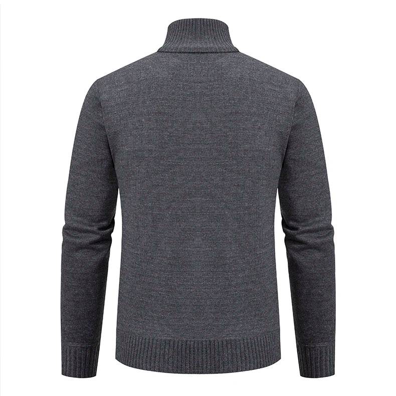 Thickened jacket men's autumn and winter warm trend line stand collar knitted cardigan sweater coat - AIAZ