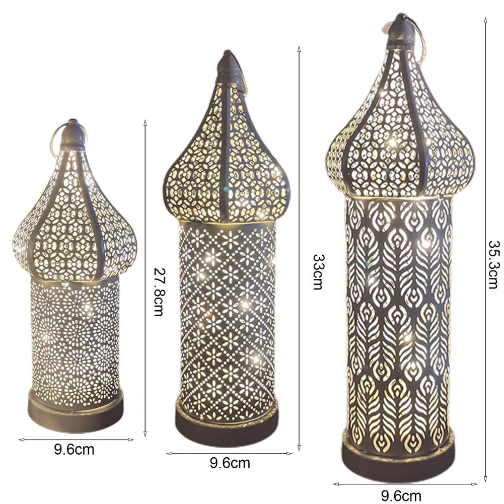 35CM White Hollow Led Wind Lamp Morocco Style Night Light Luminous Iron Lantern Home Living Room Decorative Lamp Ornaments