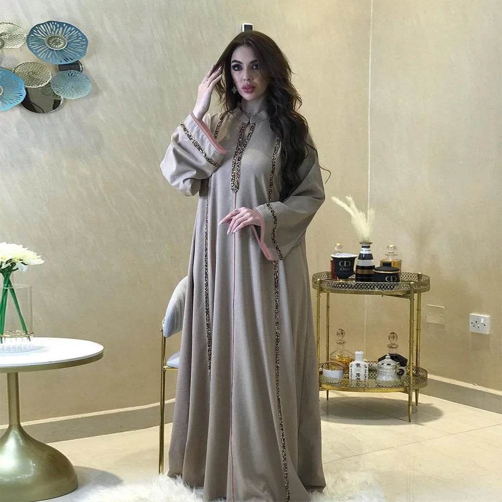 Kaftan Long Sleeves O-neck Robe Dress Muslim Dress Women Abaya Fashion Loose-Fitting Islamic Clothing Eid Ramadan Caftan - AIAZ