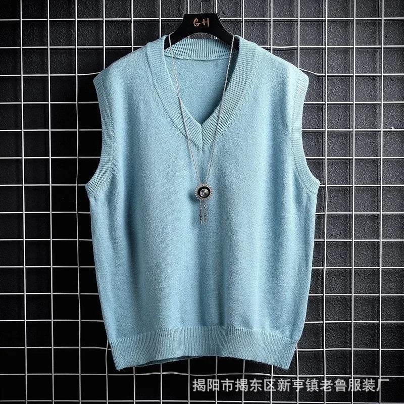 Autumn and Winter Sweater Vest, White Loose Solid Color Thin Waistcoat Casual Waistcoat - AIAZ