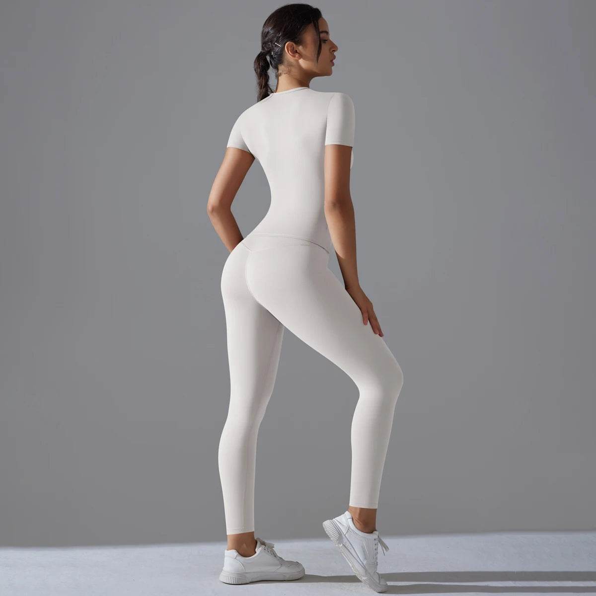 Yoga Set Women Workout Set Sportswear Gym Clothing Fitness Shorts Sleeve Crop Top High Waist Leggings Sports Suits - AIAZ