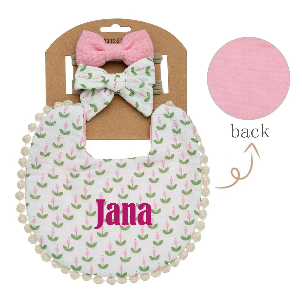 Personalized Custom name Embroidered Newborn letter Nursery Baby Bibs burp cloth suit Cotton Gifts for Boy Girl  ﻿