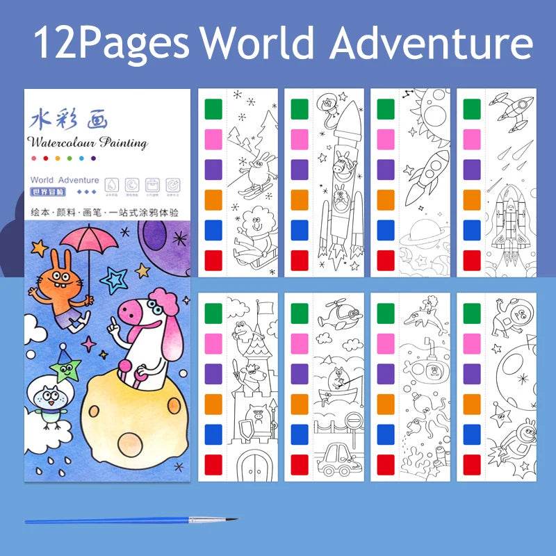 12Pages Coloring Books Portable Watercolor Painting Book Graffiti Picture Books Painting Drawing Toys For Children Gift - AIAZ