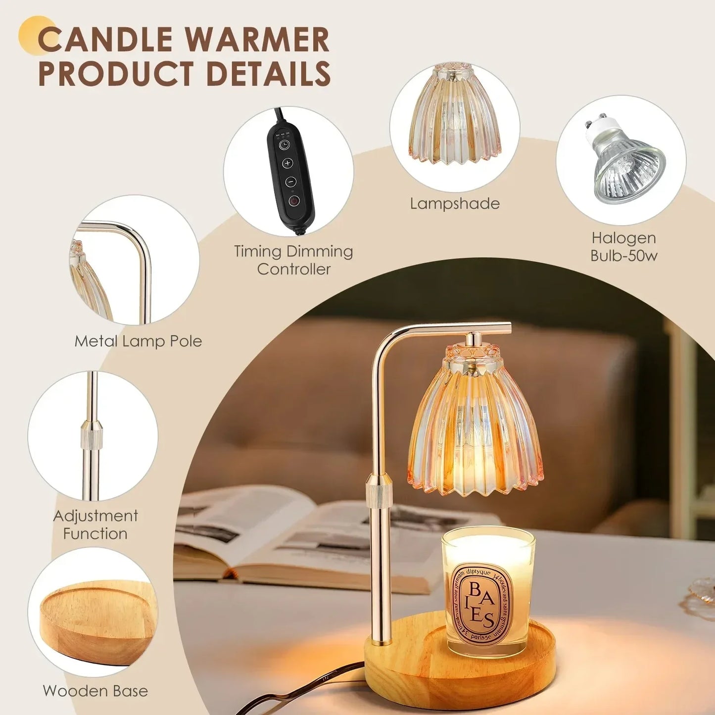 New Home Decoration Wax Melting Lamp Decorative Home Ambient Fragrance Decor Timer and Height Adjustable