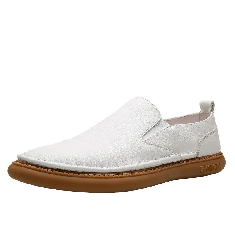 Harajuku Summer White Genuine Leather Mens Loafers Shoes Breathable Slip On Soft Male Casual Flat Sneakers Shoes Calzado Hombre
