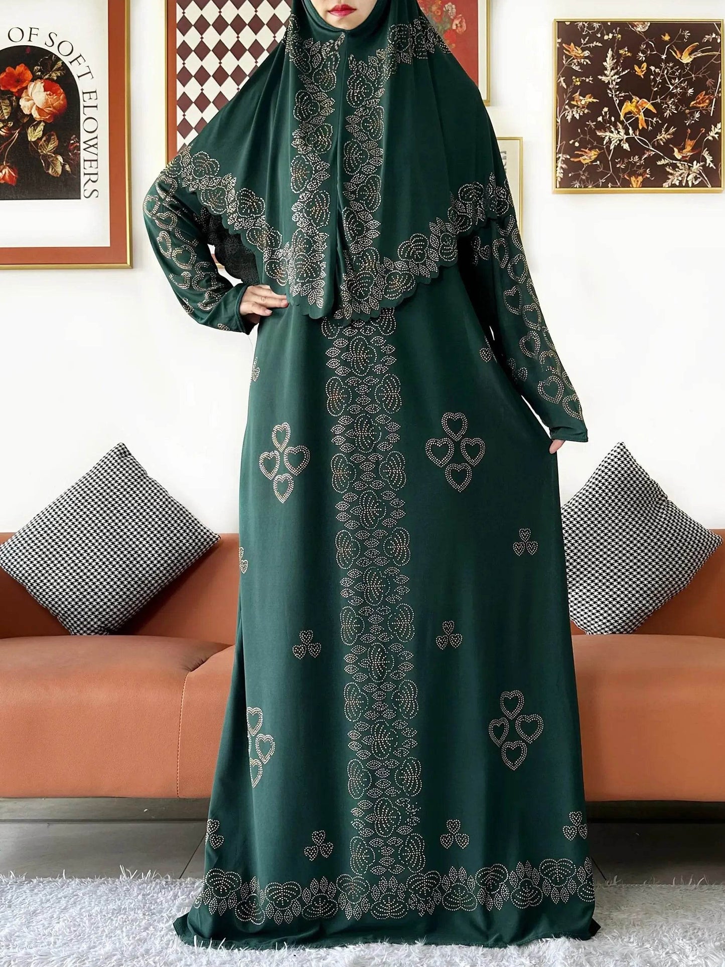 Muslim Two Piece Set Hijab Prayer Dress Fashion Abaya Set Women Prayer Garment Hijab Long Khimar Long Dress Sets Islamic Ramadan - AIAZ