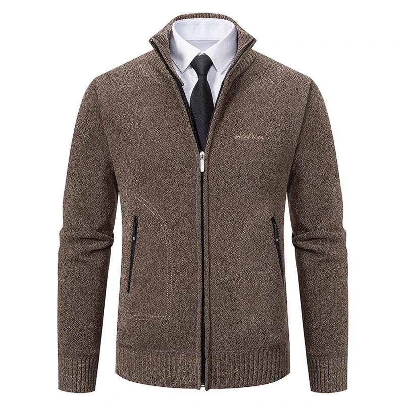 2023 Knitwear Spring and Autumn Men's Stand-up Collar Thick Warm Cardigan Sweater Winter Loose Casual Coat - AIAZ