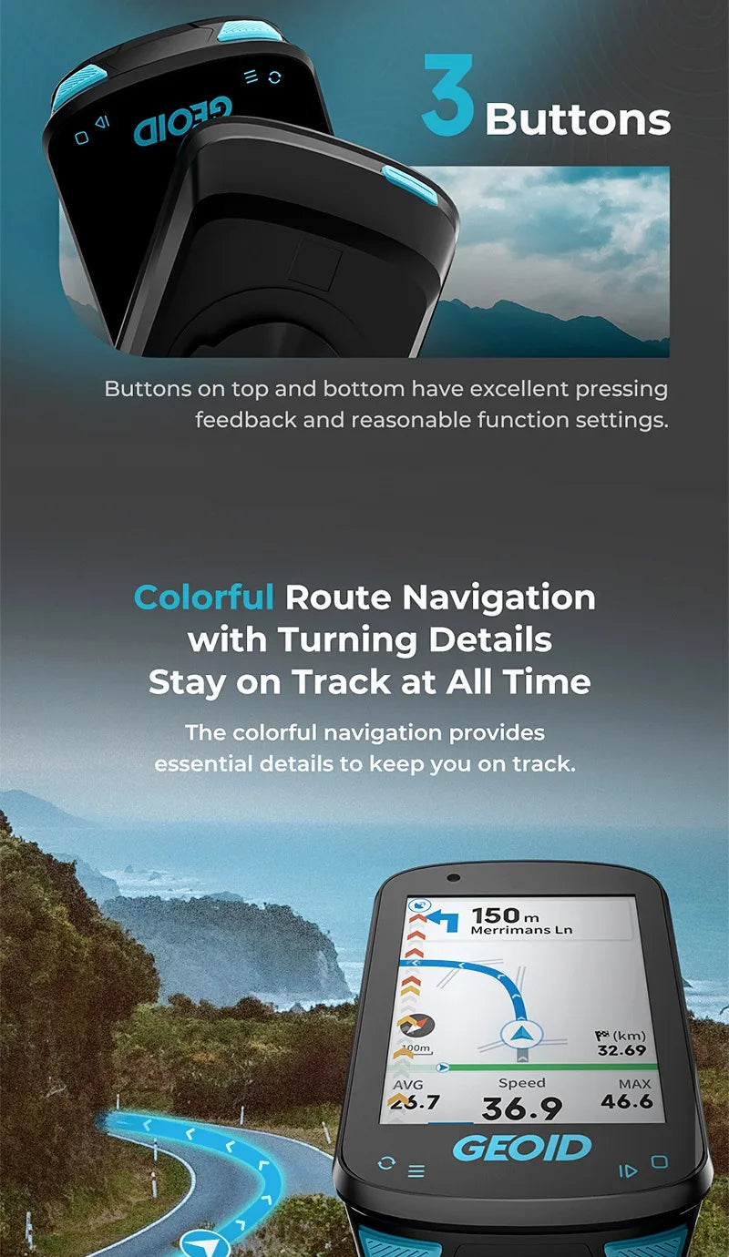 GEOID CC600 Color Screen Bike Computer Smart Navigation GPS Wireless Bicycle Speedometer WIFI ANT+ 11 Languages Cycling Odometer