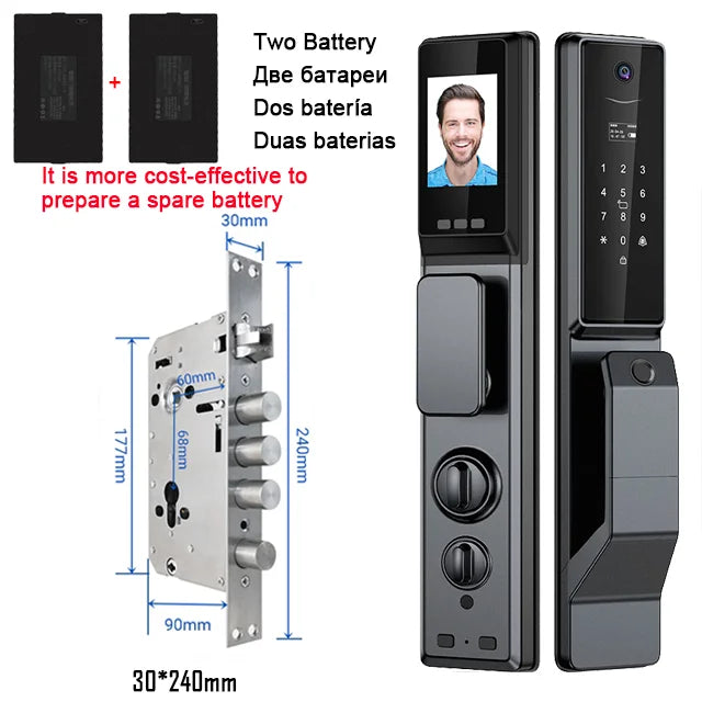 Tuya APP Facial Fingerprint Password With Camera Smart Door Lock Remote Voice Intercom Electronic Door Lock Fully Automatic