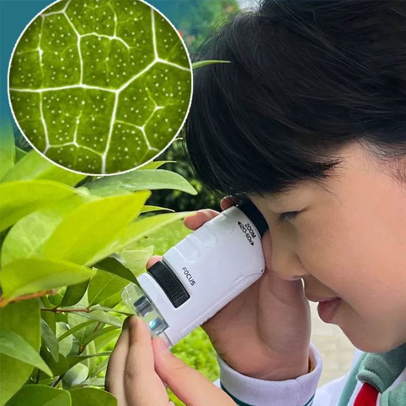 Pocket Microscope Kids Science Toy Kit 60-120x Educational Mini Handheld Microscope with LED Light Outdoor Children Stem Toy - AIAZ