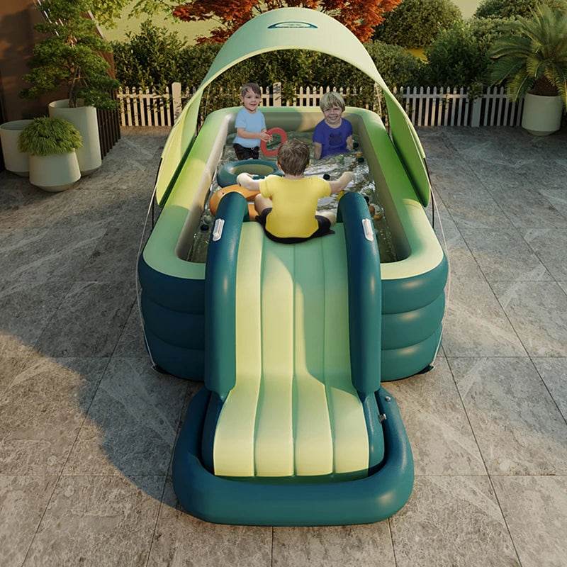 Swimming Pool Inflatable Pools Children's Family Outdoor Party Sun Shade Folding Swimming Pool Slides for Kids Babies - AIAZ