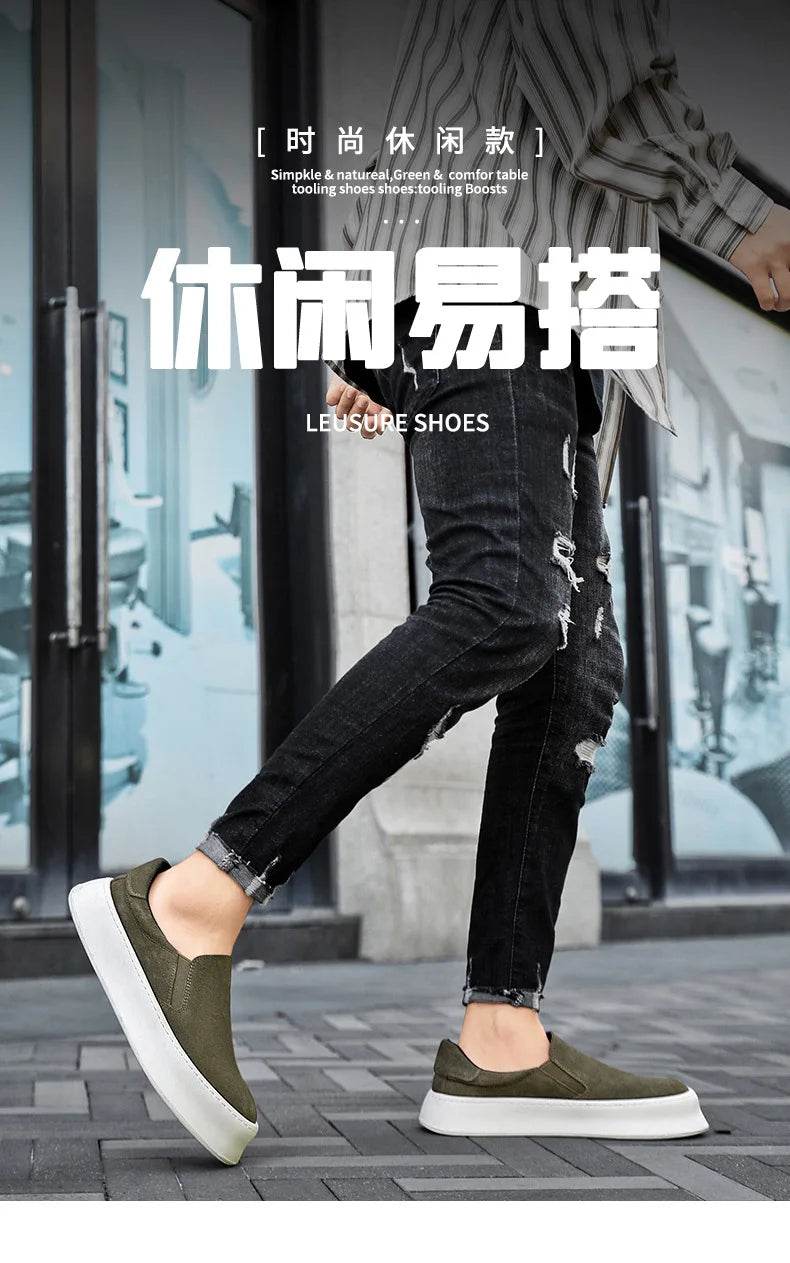 Men's shoes summer 2024 new low-top all-match nubuck leather sneakers lightweight slip-on slip-on shoes fashionable casual shoes - AIAZ