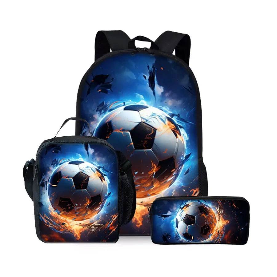 New Football Pattern Three Piece Set Backpacks for Boy and Girls Best Gifts 3D Cartoon School Backpack for Children - AIAZ