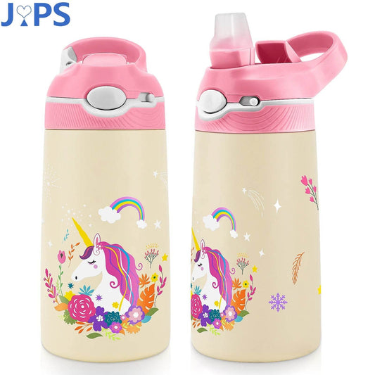 400ML Water Bottle for Children,Thermos With Cute Pattern,Children Thermal Bottle , School Kids Water Bottle With Straw BPA Free - AIAZ