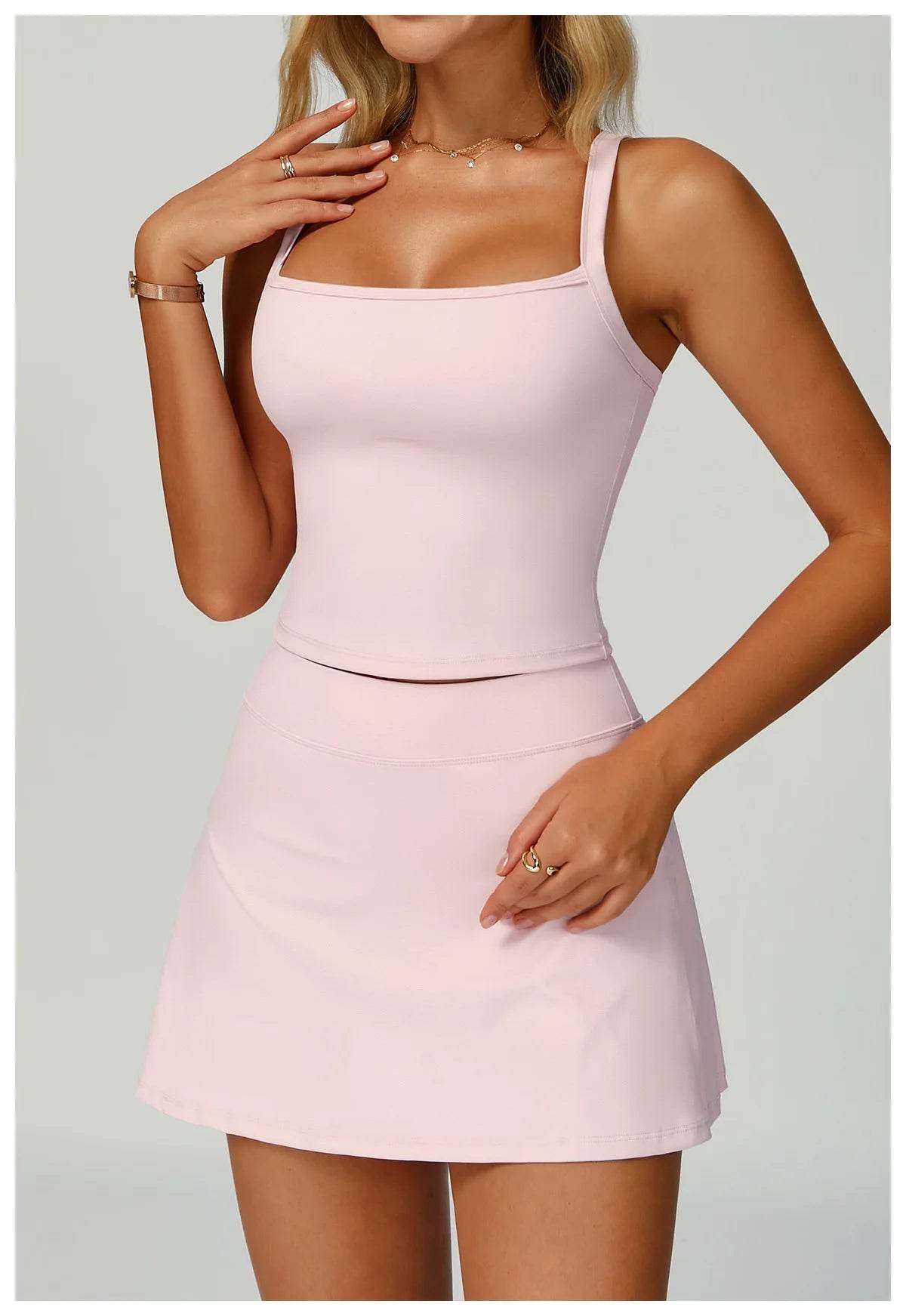 Tennis Top and Skirt Set Women Summer Sport Active Wear Badminton Golf Wear Yoga Outdoor Running Suit Black White Pink Skort - AIAZ