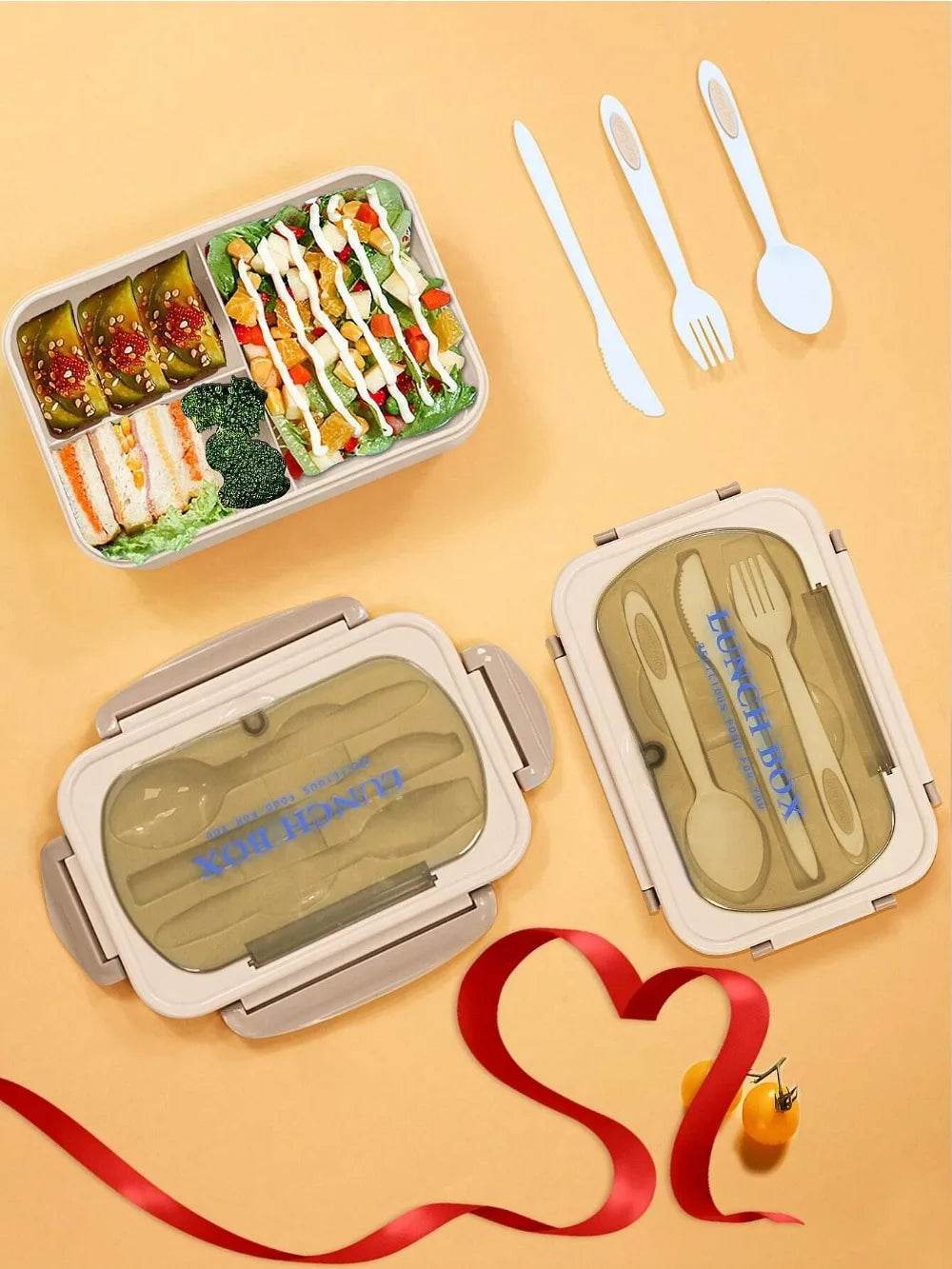 1Pc Bento Box Adult Lunch Box With 4 Compartments,Utensils, Sauce Jar, Muffin Liners, Microwave&Dishwasher Safe, Back To School - AIAZ