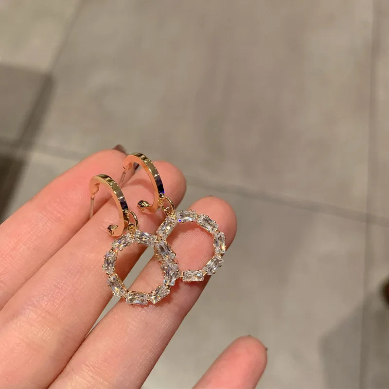 New High-end Atmosphere Decoration Shine Fashion Women Temperament Personality Exaggerated Earring Wedding Jewelry Birthday Gift